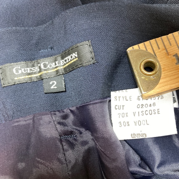pants 2/XS navy pleated vintage GUESS wool/viscose high waisted pockets loops - Picture 4 of 10